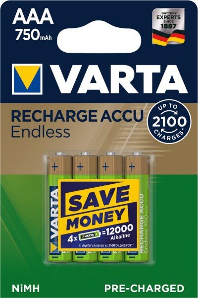 

Аккумулятор VARTA RECHARGEABLE ACCU ENDLESS AAA 750 mAh BLI 4 NI-MH (56673101404)