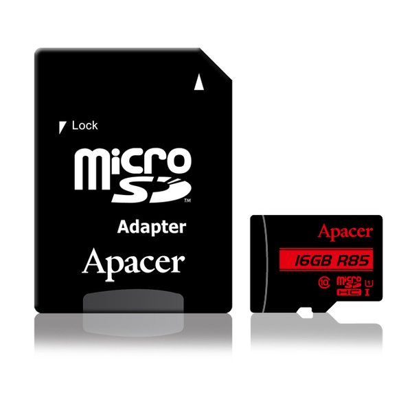 

Карта памяти Apacer microSDHC 16GB Class 10 UHS-I R85MB/s + SD-адаптер