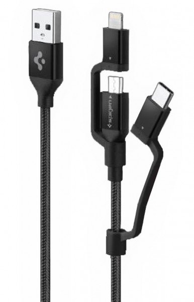

Кабель Spigen Essential USB-C + microUSB + Lightning Black