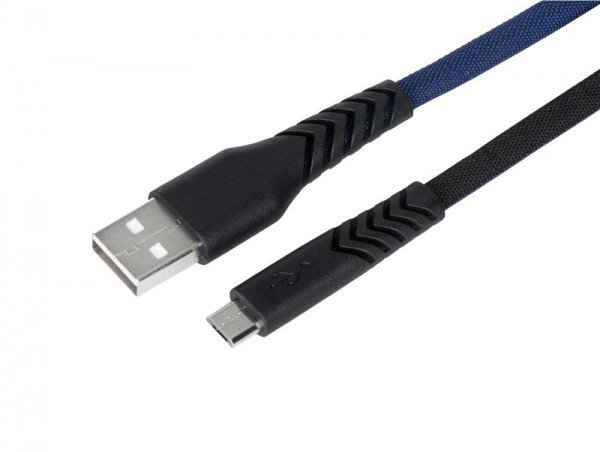 

Кабель 2E Flat Fabric microUSB 1m Black&Blue