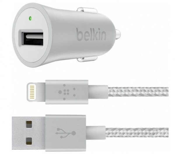 

Автомобильное зарядное устройство Belkin Metallic USB 2.4A + Lightning Cable Silver