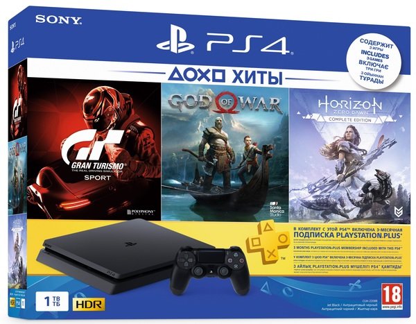 

Приставка SONY PlayStation 4 Slim 1Tb (Gran Turismo + God Of War + Horizon. Zero Dawn + PSPlus 3М) (9785316)