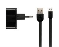  Мережевий зарядний пристрій Remax RP-U215 Dual USB 2.4A+microUSB Cable Black 