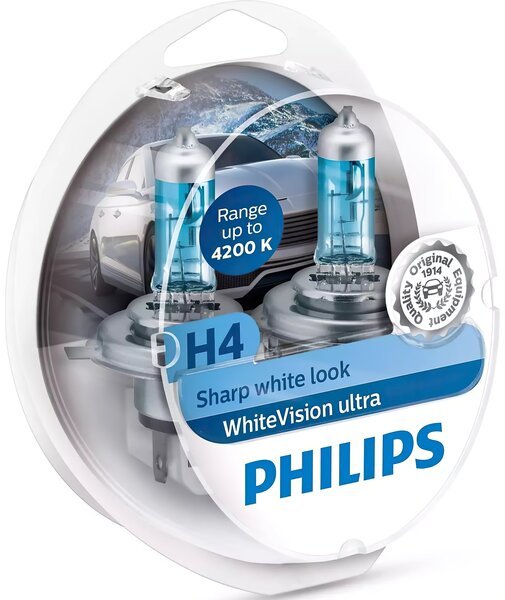 

Лампа галогенная Philips H4 WhiteVision Ultra, 4200K, 2шт/блистер