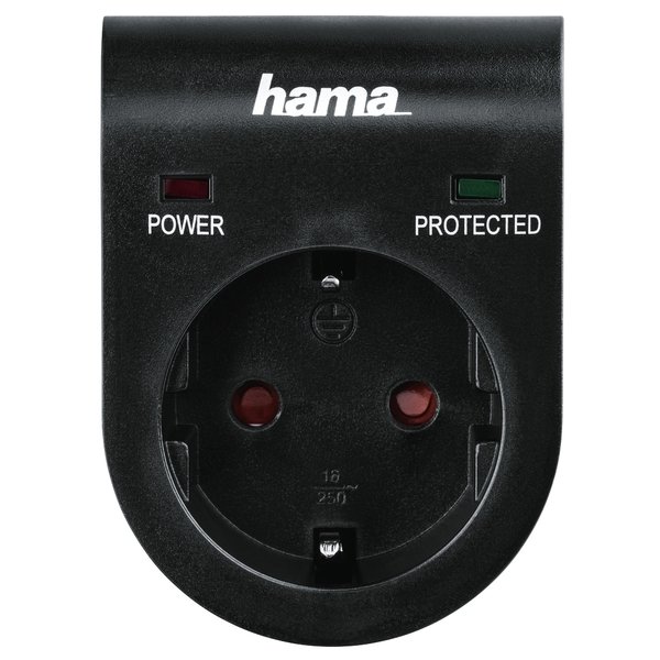 Сетевой адаптер НАМА с функцией защиты от скачков напряжения, черный