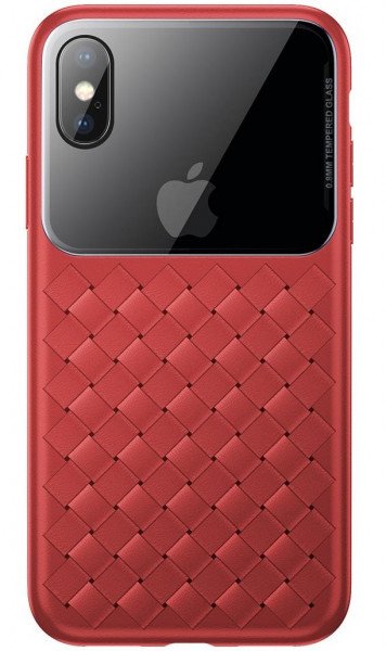 Акция на Чехол Baseus для iPhone XS Max Glass & Weaving Red от MOYO
