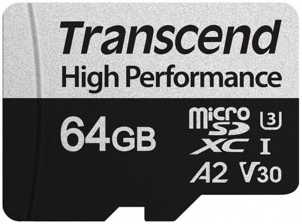 Карта памяти TRANSEND microSDXC 64GB Class 10 UHS-I U3 A2 R100/W85MB/s + SD адаптер (TS64GUSD330S)