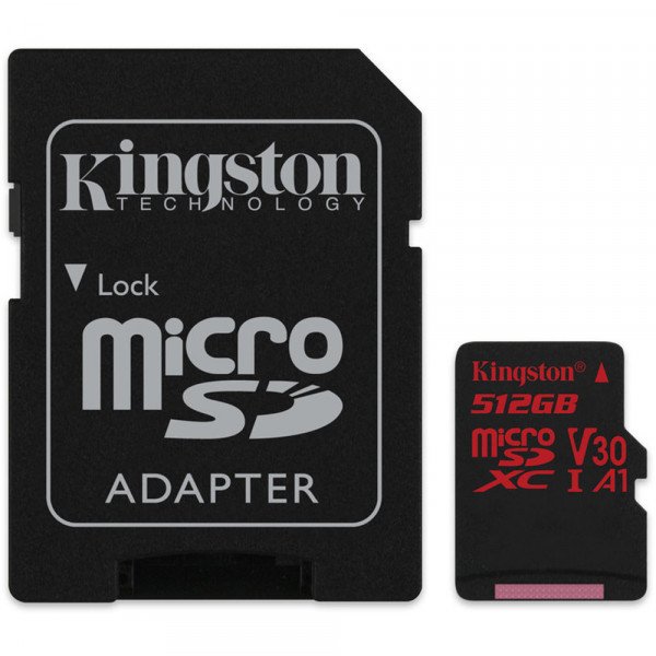 

Карта памяти Kingston microSDXC 512GB Class 10 UHS-I U3 R100/W80MB/s + SD-адаптер