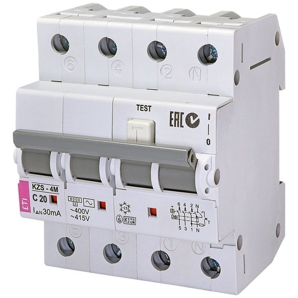 

Дифференциальный автомат ETI, KZS-4M 3p+N C 20/0,03 тип AC (6kA)