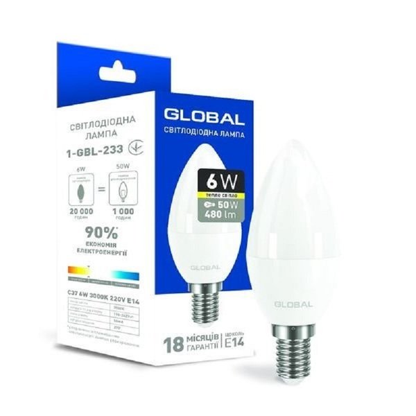 Акція на Светодиодная лампа GLOBAL C37  5W мягкий свет 220V E14 AP (1-GBL-233) від MOYO