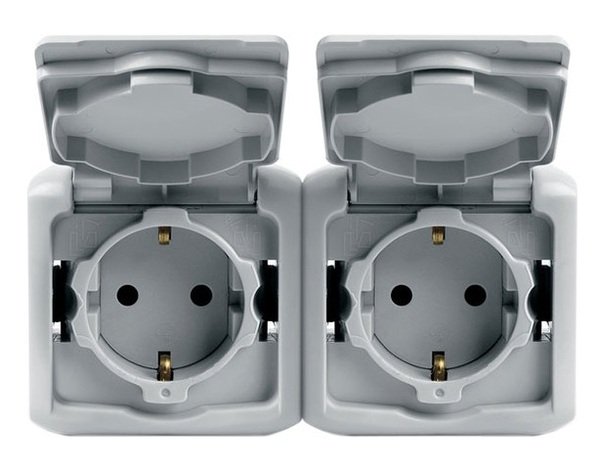 

Розетка Quteo Legrand розетка 2x2К+З Schuko IP44, серый