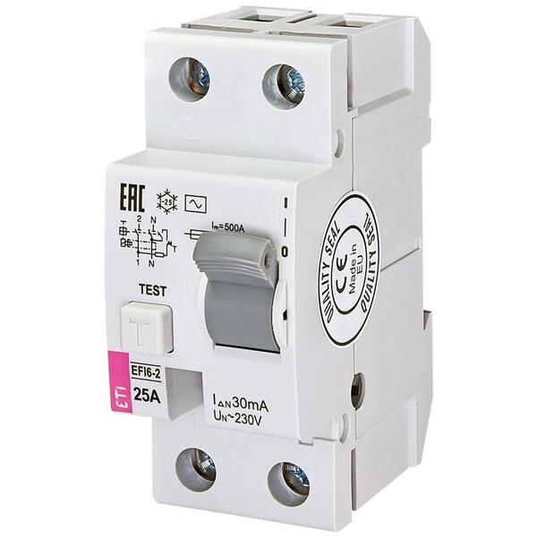 

УЗО ETI EFI6-2 25/0,03 тип AC (6kA)