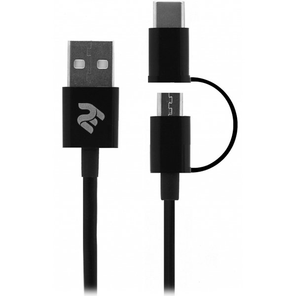 

Кабель 2E microUSB + Type-C 1m Black