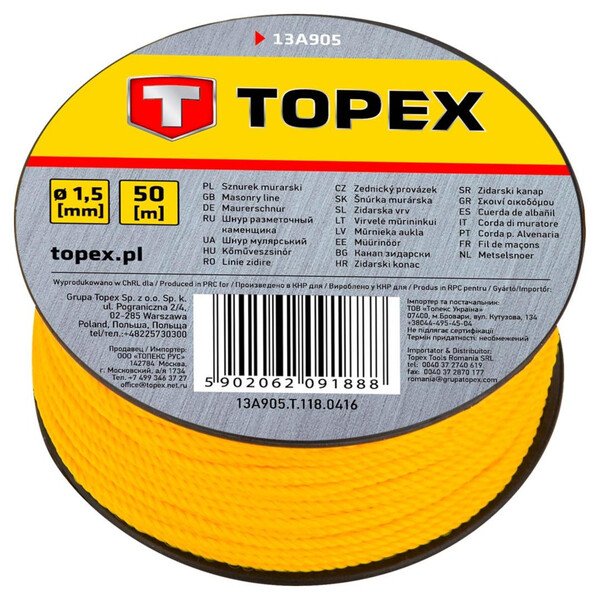 

Шнур каменщика разметочный Topex, 1.5 мм (13A910)