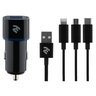 Автомобильное зарядное устройство 2E 2хUSB 2.4A + кабель 3в1 Lightning/microUSB/Type-C) Black