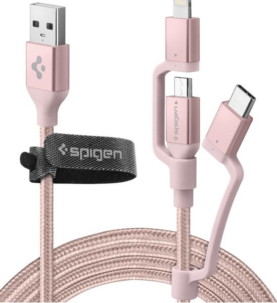 Акция на Кабель Spigen Essential C10i3 Type-C+Micro-B 5-pin+USB Lightning to USB 2.0 Gold от MOYO
