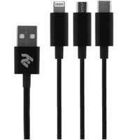  Кабель 2E 3in1 USB-C+microUSB+Lightning 1.2m Black 