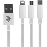  Кабель 2E 3in1 USB-C+microUSB+Lightning 1.2m White 