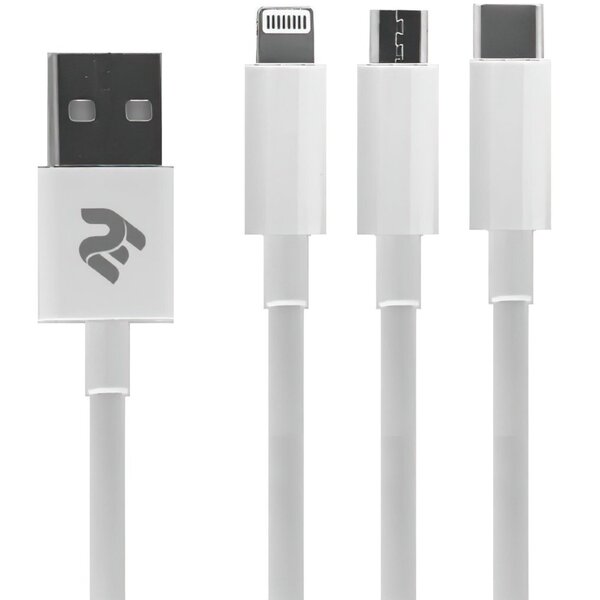 Акція на Кабель 2E 3in1 USB-C + microUSB + Lightning 1.2m White від MOYO
