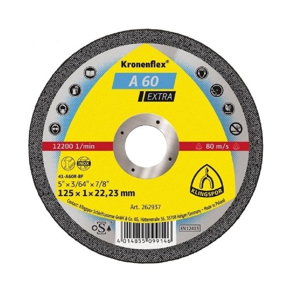

Круг отрезной по металлу Klingspor 125х1,0х22,2 Kronenflex A60 Extra (262937)