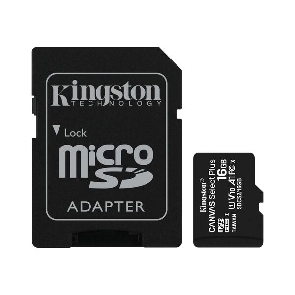 

Карта памяти Kingston microSDHC 16GB Class 10 UHS-I R100MB/s + SD-адаптер