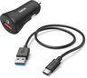 Автомобільний ЗП HAMA QC 3.0А+кабель USB Type-C 1.5м, black фото