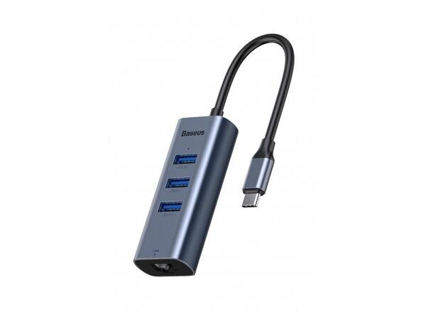 

Адаптер Baseus Type-C to USB3.0*3+RJ45, grey