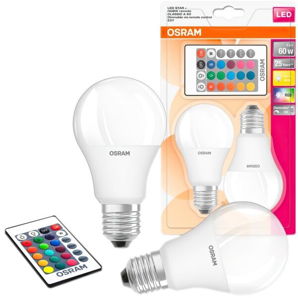 

Лампа светодиодная OSRAM LED A60 9W 806Lm 2700К+RGB E27 пульт ДУ
