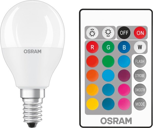 Акція на Лампа светодиодная OSRAM LED STAR Е14 5.5-40W 2700K+RGB 220V Р45 пульт ДУ від MOYO