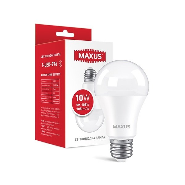 

Светодиодная лампа MAXUS A60 10W 4100K 220V E27 AL (1-LED-776)
