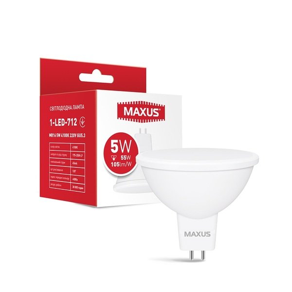 

Светодиодная лампа MAXUS MR16 5W 4100K 220V GU5.3 (1-LED-712)