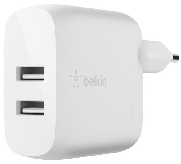 Акція на Сетевое ЗУ Belkin Home Charger (24W) DUAL USB 2.4A, USB-C 1m, white від MOYO