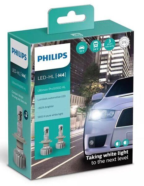 

Лампа светодиодная Philips H4 Ultinon Pro5000 + 160%, 2 шт / комплект