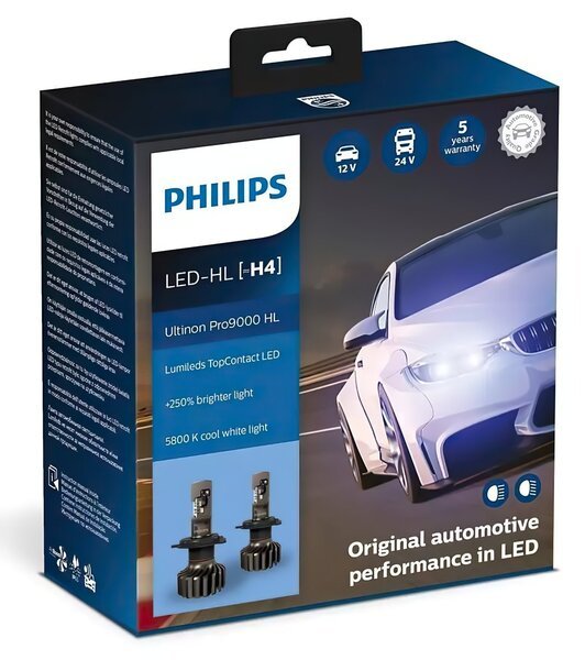 

Лампа светодиодная Philips H4 Ultinon Pro9000 + 250%, 2 шт / комплект