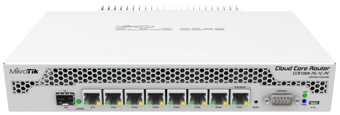 

Маршрутизатор MikroTik Cloud Core Router CCR1009-7G-1C-PC 7xGE, 1xGE/SFP, RouterOS L6, passive cooling (CCR1009-7G-1C-PC