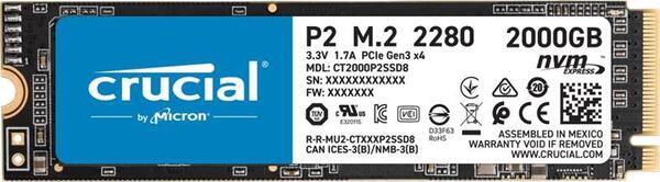 

SSD накопитель M.2 Crucial 2TB NVMe PCIe 3.0 x4 P2 2280 (CT2000P2SSD8)