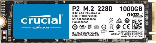 

SSD накопитель M.2 Crucial 1TB NVMe PCIe 3.0 x4 P2 2280 (CT1000P2SSD8)