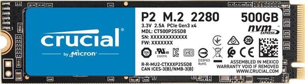 

SSD накопитель M.2 Crucial 500GB NVMe PCIe 3.0 x4 P2 2280 (CT500P2SSD8)