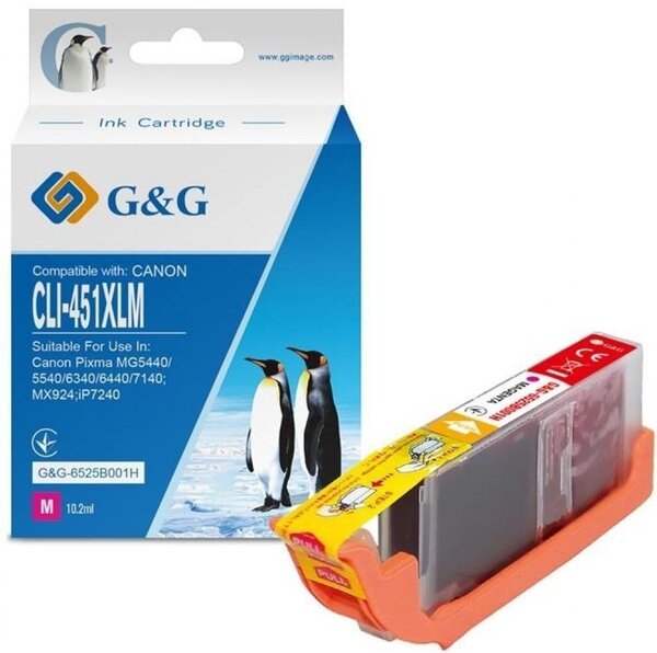 

Картридж G&G для Canon CLI-451M (Magenta) PIXMA MG5440/MG6340 (G&G-6525B001H)