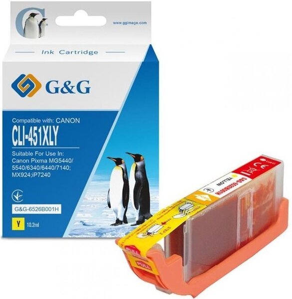 

Картридж G&G для Canon CLI-451Y (Yellow) PIXMA MG5440/MG6340 (G&G-6526B001H)