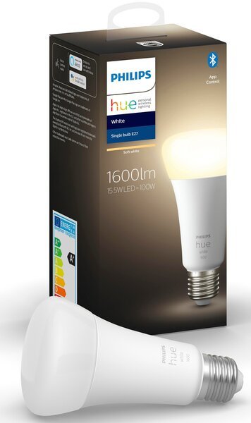 

Умная лампа Philips Hue E27, 15.5W(100Вт), 2700K, White, Bluetooth, диммируемая