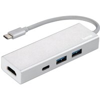 USB-C хаб Hama Aluminium 2x USB-A, USB-C, HDMI Silver (00135756)