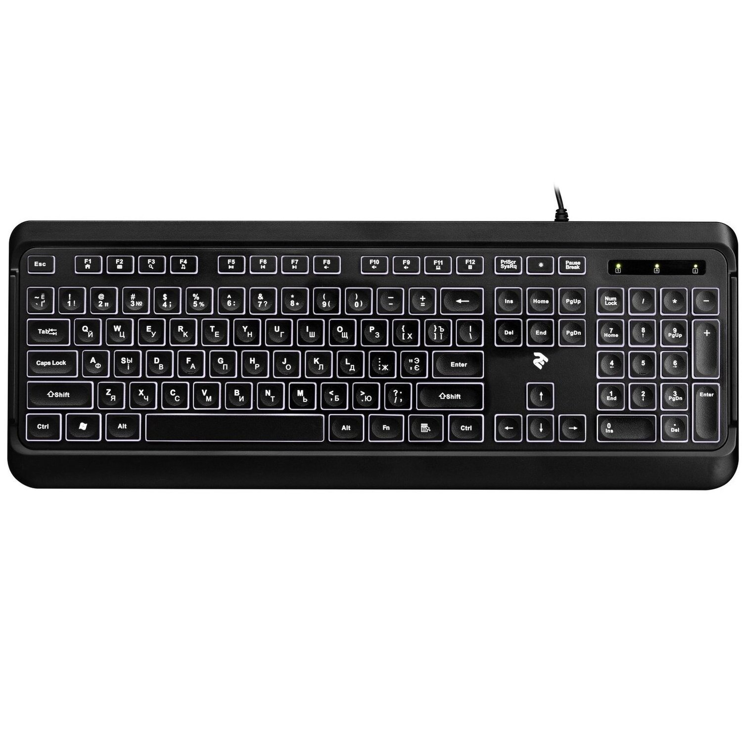Клавиатура 2E KS120 White backlight USB Black (2E-KS120UB) фото 