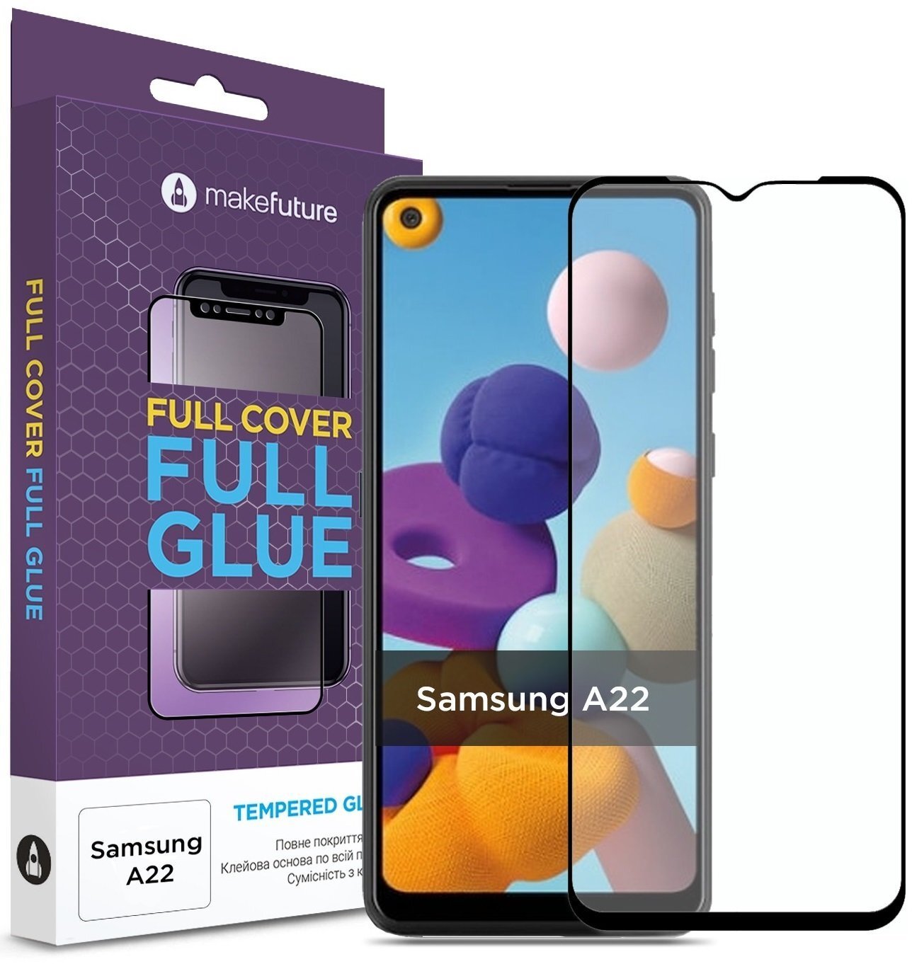 Защитное стекло MakeFuture для Galaxy A22 Full Cover Full Glue (MGF-SA22) фото 