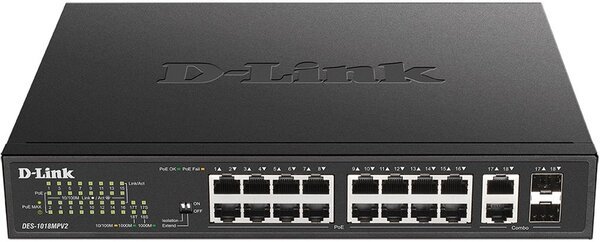 

Коммутатор D-Link DES-1018MPV2 16xFE PoE, 2xSFP/GE, 246W