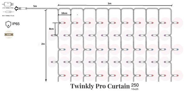 Акція на Smart LED Гирлянда Twinkly Pro Curtain RGBW 250 (10 по 25), IP65, AWG22 PVC Rubber черный від MOYO
