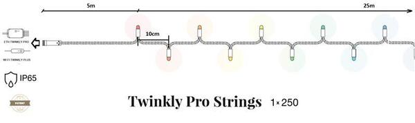 Smart LED Гирлянда Twinkly Pro Strings AWW 250, одинарная линия, IP65, AWG22 PVC Rubber зеленый