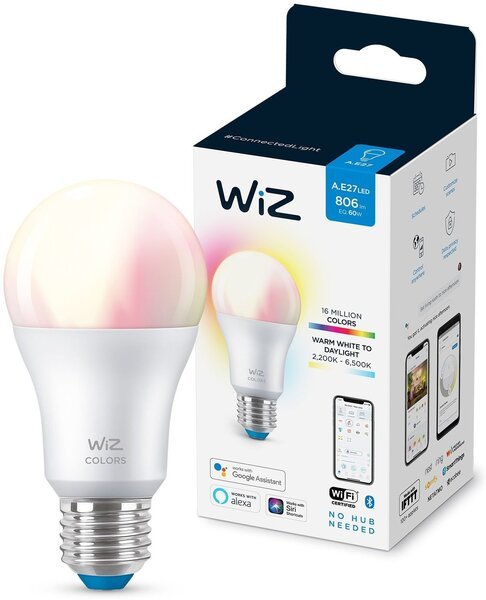 

Умная лампа WiZ E27 8W (60W 806Lm) A60 2200-6500K RGB Wi-Fi Wi-Fi (929002383602)