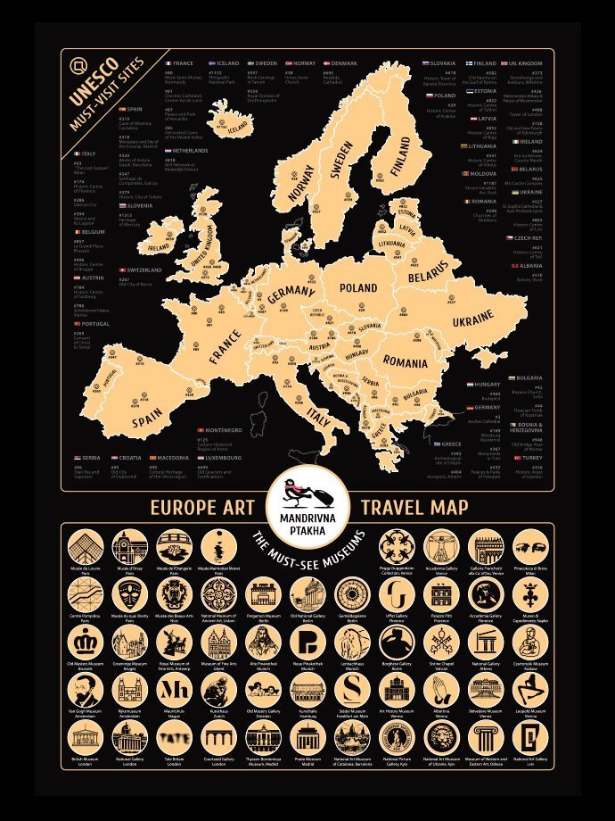 Скретч карта шедеврів Європи від Mandrivna Ptakhaфото