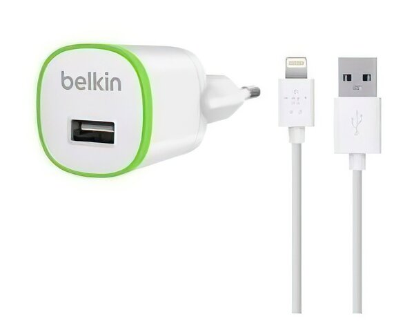

Сетевое зарядное устройство Belkin USB Micro Charger (220V + LIGHTNING сable, USB 1Amp), Белый